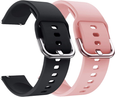 AOnes Pack of 2 Silicone Watch Strap with Metal Buckle for Noise ColorFit Pulse 3 Max Smart Watch Strap(Black, Pink)