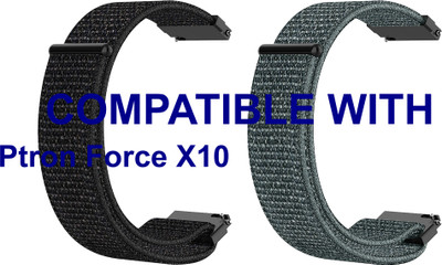 ACM WSM3V20BKGY2811 Pack of 2 Watch Strap Nylon Loop 20mm for Ptron Force X10 Smartwatch (Black/Grey) Smart Watch Strap(Mullti Color)