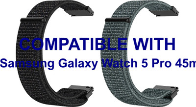 ACM WSM3V20BKGY2777 Pack of 2 Watch Strap Nylon Loop 20mm for |Samsung Galaxy Watch 5 Pro 45mm Smartwatch (Black/Grey) Smart Watch Strap(Mullti Color)
