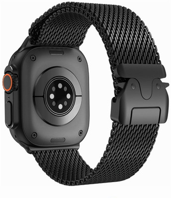 MZKART Stainless Steel Mesh Loop Strap with Parachute Style Buckle 49mm/46mm/45mm/44mm/42mm Smart Watch Strap(Black)