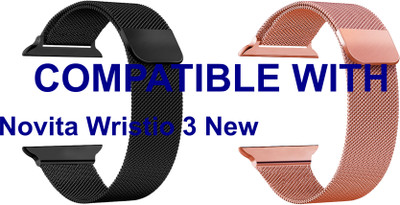 ACM WSM4M40BKRSG1217N3 Pack of 2 Sliding 44mm 49mm Watch Strap Magnetic for Novita Wristio 3 New Smartwatch Black/Rose Gold Pink Smart Watch Strap(Mullti Color)