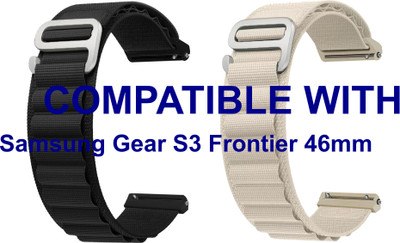 ACM WSM17E22BKWT1202 Pack of 2 Watch Strap Nylon Hook 22mm for Samsung Gear S3 Frontier 46mm Smartwatch (Black/White) Smart Watch Strap(Mullti Color)