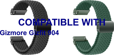 ACM WSM26N20BKGR2163 Pack of 2 Watch Strap Woven Braided Magnetic 20mm for Gizmore Gizfit 904 Smartwatch (Black/Green) Smart Watch Strap(Mullti Color)