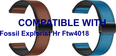 ACM WSM28P22BRBL1313 Pack of 2 Watch Strap Leather Magnetic Silicone 22mm for |Fossil Explorist Hr Ftw4018 Smartwatch (Brown/Blue) Smart Watch Strap(Mullti Color)