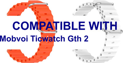 ACM WSM18F22ORWT3047 Pack of 2 Watch Strap Silicone Smart 22mm for Mobvoi Ticwatch Gth 2 Smartwatch (Orange/White) Smart Watch Strap(Mullti Color)