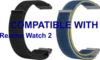 ACM WSM3V22BKBL1523 Pack of 2 Watch Strap Nylon Loop 22mm for Realme Watch 2 Smartwatch (Black/Blue) Smart Watch Strap(Mullti Color)