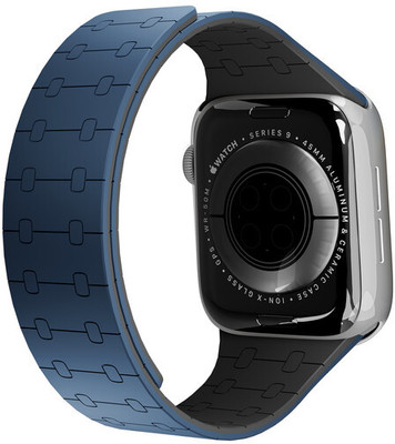 DailyObjects Blue Lightweight Velour Snap On Smartwatch Wrist Band/Straps | Compatible With Apple Watchbands (42/44/45/49mm) | High Strength Silicone With Water Resistant Material | Magnetic Closure | Adjustable Strap For Apple Ultra iWatch Series SE 9 8 7 6 5 4 3 2 1 Smart Watch Strap(Blue)