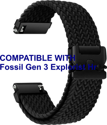 ACM WSM38Z22BK1046 Watch Strap Woven Braided Clipper 22mm for Fossil Gen 3 Explorist Hr Smartwatch Black Smart Watch Strap(Black)