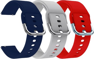 AOnes Pack of 3 Silicone Belt Watch Strap with Metal Buckle for Noise Ultra 2 Buzz Smart Watch Strap(Blue, Grey, Red)