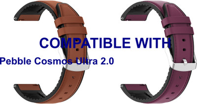 ACM WSM33U22BRPU3920 Pack of 2 Watch Strap Leather Silicone Belt 22mm for Pebble Cosmos Ultra 2.0 Smartwatch (Brown/Purple) Smart Watch Strap(Mullti Color)
