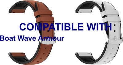 ACM WSM33U22BRWT3187 Pack of 2 Watch Strap Leather Silicone 22mm for Boat Wave Armour Smartwatch (Brown/White) Smart Watch Strap(Mullti Color)