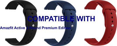 ACM WSM2P20BKDBLRD5013 Pack of 3 Watch Strap Silicone Belt 20mm for Amazfit Active 2 Round Premium Edition Smartwatch (Black/Dark Blue/Red) Smart Watch Strap(Mullti Color)
