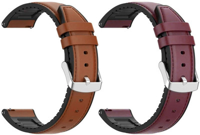 AOnes Pack of 2 Watch Strap Leather Silicone Belt for Boat Watch Matrix With 1.65” Smart Watch Strap(Brown, Red)