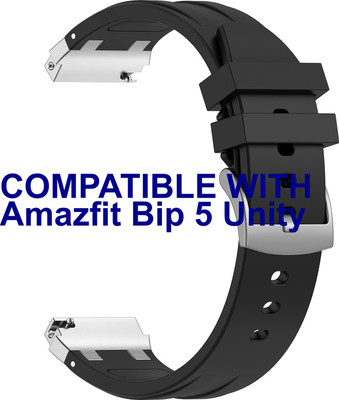 ACM Watch Strap Metal Hook Silicone for Amazfit Bip 5 Unity Smartwatch Black Smart Watch Strap(Black)
