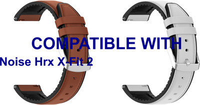 ACM WSM33U22BRWT2767 Pack of 2 Watch Strap Leather Silicone 22mm for Noise Hrx X-Fit 2 Smartwatch (Brown/White) Smart Watch Strap(Mullti Color)