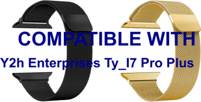 ACM WSM4M40BKGL1173N1 Pack of 2 Sliding 44mm 49mm Watch Strap Magnetic for |Y2h| Enterprises Ty_I7 Pro Plus Smartwatch Black/Champagne Gold Smart Watch Strap(Mullti Color)