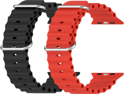 Geo SPORTS Silicone Ocean Adjustable Metal-Hook Premium black and red straps Smart Watch Strap(Black, Red)