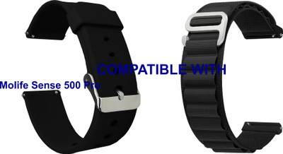 ACM WSM717B20BKBK2546 Pack of 2 Watch Strap Silicone & Nylon 20mm for Molife Sense 500 Pro Smartwatch (Black) Smart Watch Strap(Mullti Color)