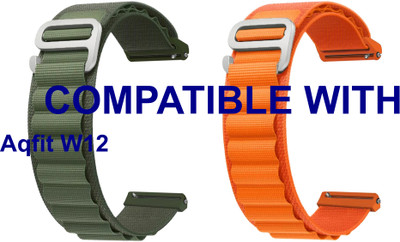 ACM WSM17E20GROR2301 Pack of 2 Watch Strap Nylon Hook 20mm for Aqfit W12 Smartwatch (Green/Orange) Smart Watch Strap(Mullti Color)