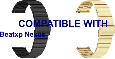 ACM WSM20H22BKGL3554 Pack of 2 Watch Strap Adjustable Steel 22mm for Beatxp Nexus Smartwatch (Black/Champagne Gold) Smart Watch Strap(Mullti Color)