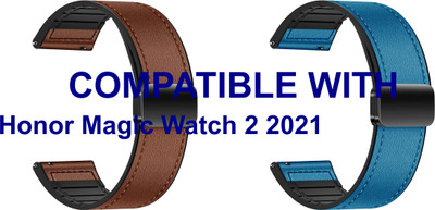 ACM WSM28P22BRBL1906 Pack of 2 Watch Strap Leather Magnetic Silicone 22mm for |Honor Magic Watch 2 2021 Smartwatch (Brown/Blue) Smart Watch Strap(Mullti Color)