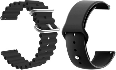 AOnes Pack of 2 Watch Strap Ocean Silicone Sports Belt for Noisefit Active 2 Smart Watch Strap(Black)