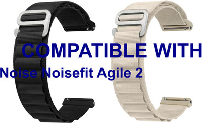 ACM WSM17E22BKWT2902 Pack of 2 Watch Strap Nylon Hook 22mm for Noise Noisefit Agile 2 Smartwatch (Black/White) Smart Watch Strap(Mullti Color)