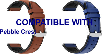 ACM WSM33U22BRBL3267 Pack of 2 Watch Strap Leather Silicone 22mm for Pebble Crest Smartwatch (Brown/Blue) Smart Watch Strap(Mullti Color)
