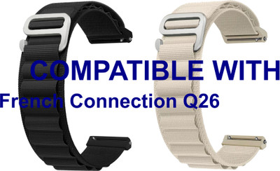 ACM WSM17E20BKWT2174 Pack of 2 Watch Strap Nylon Hook 20mm for French Connection Q26 Smartwatch (Black/White) Smart Watch Strap(Mullti Color)