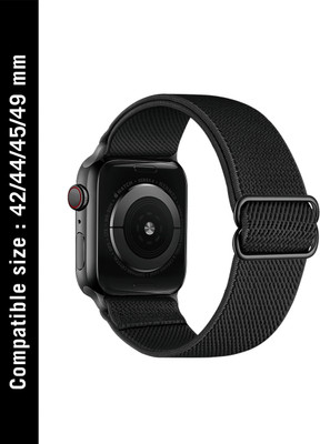 DailyObjects Black Lite Nylon Elastic WatchBand (42/44/45/49mm) Smart Watch Strap(Black)