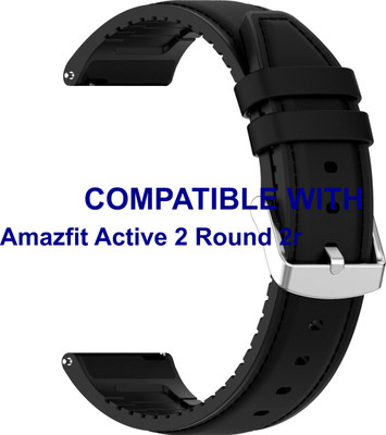 ACM WSM33U20BK3908 Watch Strap Leather Silicone Belt 20mm for |Amazfit Active 2 Round 2r Smartwatch Black Smart Watch Strap(Black)