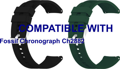 ACM WSM15C22BKGR4022 Pack of 2 Watch Strap Silicone Hook Belt 22mm for |Fossil Chronograph Ch2882 (Black/Green) Smart Band Strap(Mullti Color)