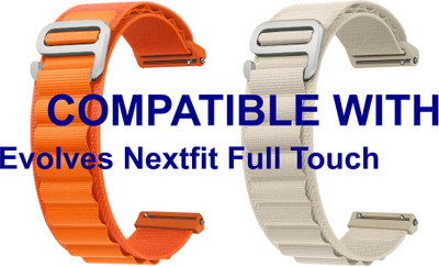 ACM WSM17E20ORWT1310 Pack of 2 Watch Strap Nylon Hook 20mm for Evolves Nextfit Full Touch Smartwatch (Orange/White) Smart Watch Strap(Mullti Color)