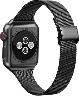 DailyObjects Black Lightweight Women's Classic Milanese WatchBand/Straps Compatible With Apple Watch 38 mm/40 mm/41 mm | Premium Flexible Slim Fit, Sporty Adjustable Strap with clasp lock For Apple iWatch Series SE 8 7 6 5 4 3 2 1 (Watch Not Included) Smart Watch Strap(Black)