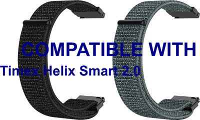 ACM WSM3V20BKGY1803 Pack of 2 Watch Strap Nylon Loop 20mm for Timex Helix Smart 2.0 Smartwatch (Black/Grey) Smart Watch Strap(Mullti Color)