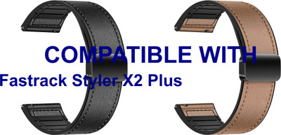 ACM WSM28P22BKGL3757 Pack of 2 Watch Strap Leather Magnetic Silicone 22mm for |Fastrack Styler X2 Plus Smartwatch (Black/Gold) Smart Watch Strap(Mullti Color)