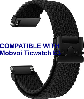 ACM WSM38Z20BK1901 Watch Strap Woven Braided Clipper 20mm for Mobvoi Ticwatch E3 Smartwatch Black Smart Watch Strap(Black)