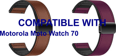 ACM WSM28P20BRPU3770 Pack of 2 Watch Strap Leather Magnetic Silicone 20mm for Motorola Moto Watch 70 Smartwatch (Brown/Purple) Smart Watch Strap(Mullti Color)