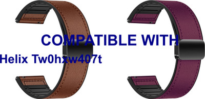 ACM WSM28P22BRPU3893 Pack of 2 Watch Strap Leather Magnetic Silicone Belt 22mm for Helix Tw0hxw407t Smartwatch (Brown/Purple) Smart Watch Strap(Mullti Color)