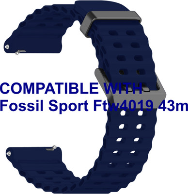 ACM WSM40B22DBL1068 Watch Strap Silicone Sports 22mm for Fossil Sport Ftw4019 43mm Smartwatch Dark Blue Smart Watch Strap(Blue)