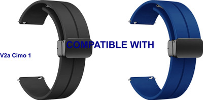 ACM WSM19G20BKDBL2304 Pack of 2 Watch Strap Magnetic Clasp 20mm for V2a Cimo 1 Smartwatch (Black/Dark Blue) Smart Watch Strap(Mullti Color)