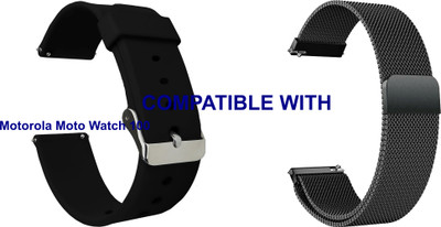 ACM WSM74B20BKBK2325 Pack of 2 Watch Strap Silicone & Metal 20mm for Motorola Moto Watch 100 Smartwatch (Black) Smart Watch Strap(Mullti Color)