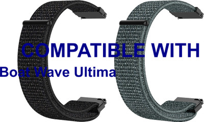 ACM WSM3V22BKGY2889 Pack of 2 Watch Strap Nylon Loop 22mm for Boat Wave Ultima Smartwatch (Black/Grey) Smart Watch Strap(Mullti Color)