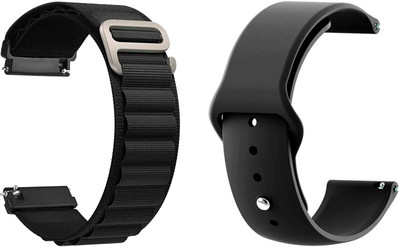 AOnes Pack of 2 Watch Strap Nylon & Silicone Sports Belt for Noise Noisefit Javelin Watch Band Smart Watch Strap(Black)