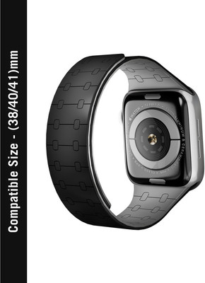 DailyObjects Black Lightweight Velour Snap On Smartwatch Wrist Band/Straps | Compatible With Apple Watchbands (38/40/41mm) | High Strength Silicone With Water Resistant Material | Magnetic Closure | Adjustable Strap For Apple Ultra iWatch Series SE 9 8 7 6 5 4 3 2 1 Smart Watch Strap(Black)