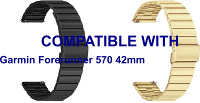 ACM WSM20H20BKGL3925 Pack of 2 Watch Strap Adjustable Steel Belt 20mm for Garmin Forerunner 570 42mm Smartwatch (Black/Champagne Gold) Smart Watch Strap(Mullti Color)