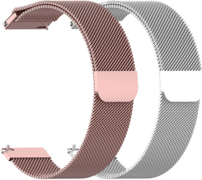 AOnes Pack of 2 Magnetic Loop Watch Strap for Pebble Ultra Rapid Smart Watch Strap(Pink, Silver)