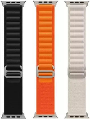 Geo SPORTS Alpine Loop Nylon Bands/Straps Compatible with Watch 49mm 45mm 44mm 42mm Men & Women, Adjustable Strap with Metal G-Hook Premium black, orange and white Strap for iWatch Ultra Series SE 8 7 6 5 4 3 2 1 (Only Alpine Loop Strap for Apple iWatch, Watch NOT Included) Smart Watch Strap(Black, 
