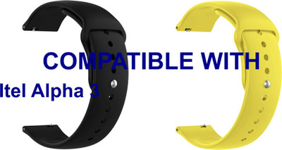 ACM WSM2P22BKYL3905 Pack of 2 Watch Strap Silicone Belt 22mm for Itel Alpha 3 Smartwatch (Black/Yellow) Smart Watch Strap(Mullti Color)