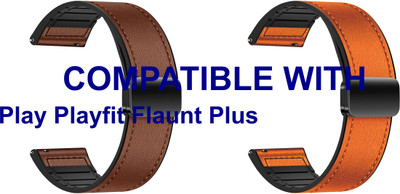 ACM WSM28P22BROR3560 Pack of 2 Watch Strap Leather Magnetic Silicone 22mm for Play Playfit Flaunt Plus Smartwatch (Brown/Orange) Smart Watch Strap(Mullti Color)